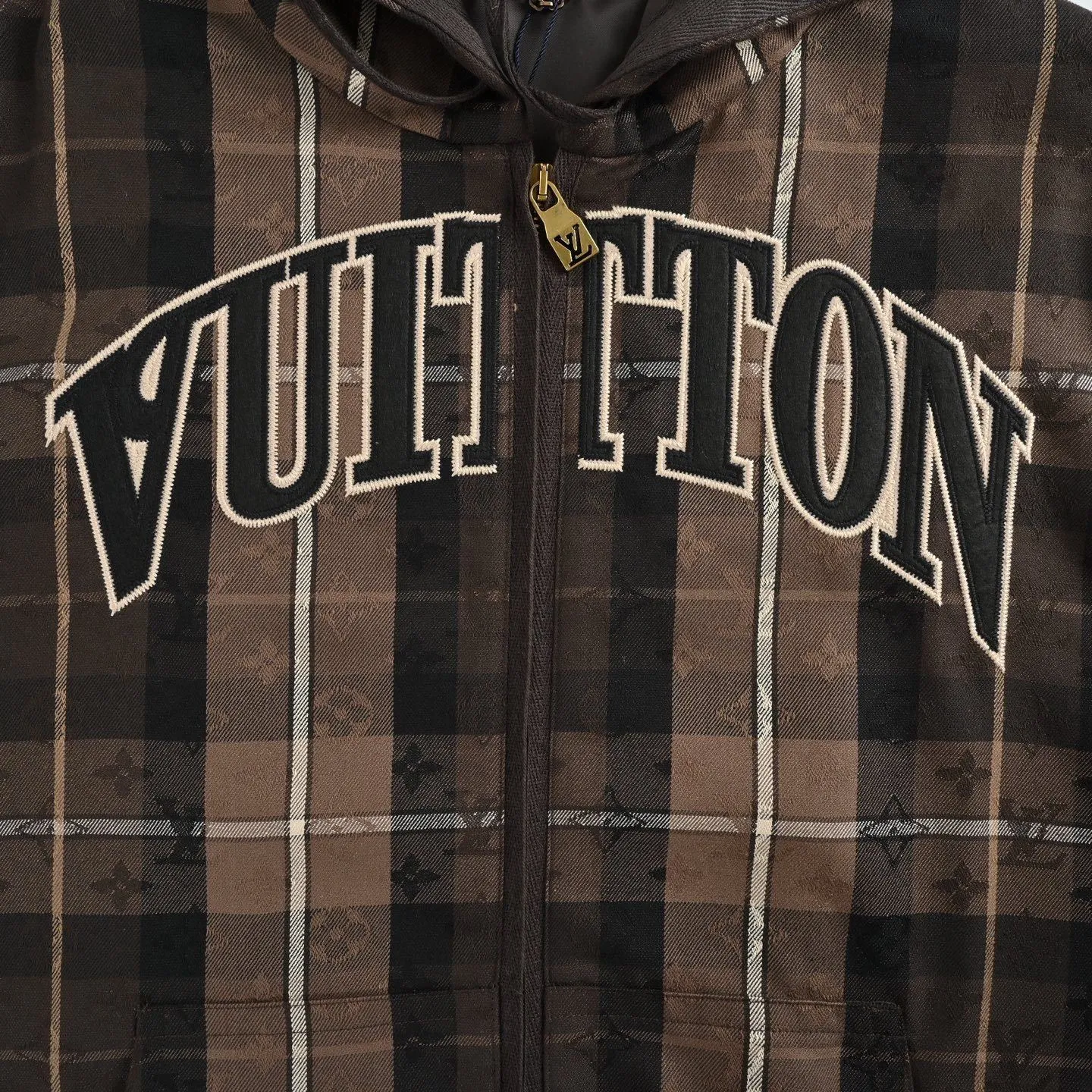Louis Vuitton/Louis Vuitton old pattern plaid letter embroidered zipper hooded jacket